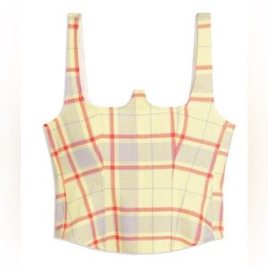 NWT WeWoreWhat Seamed Pastel Yellow Corset Top Garden Glade Plaid Reversible XL